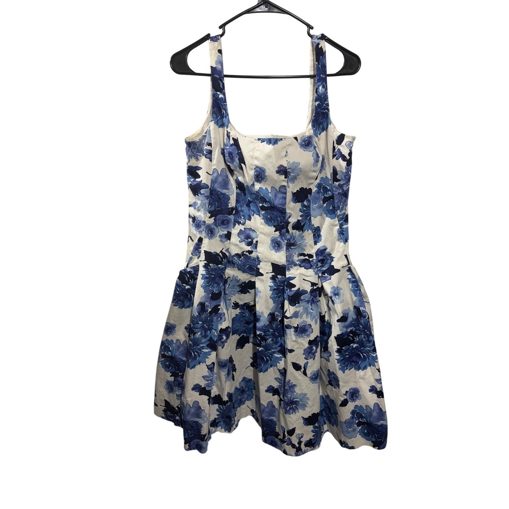 American Living Womens Blue White Floral Fit Flare Dress Pockets‎ Size 14